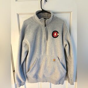 Carhartt Quarter Zip Sweatshirt Mens M Gray Loose Fit Workwear Patch